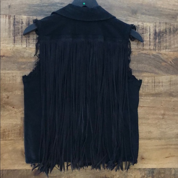 Lucky Brand Black Denim + Fringe Vest Jacket - Picture 2 of 8